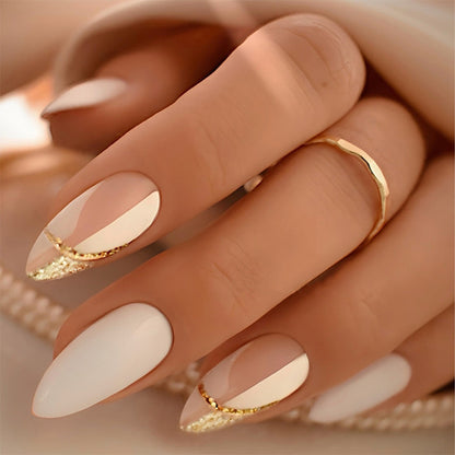 Elegant Press-On Nail Set with Artistic Gold Accents Acalora
