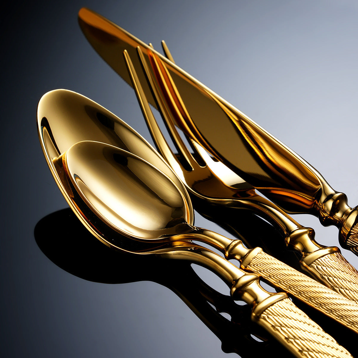 Realm Textured Gold Luxury Cutlery Set | Karnz