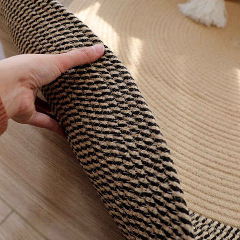 Rustic Round Rug with Fringes Acalora