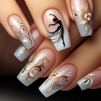 Elegant artificial nails with floral designs Acalora