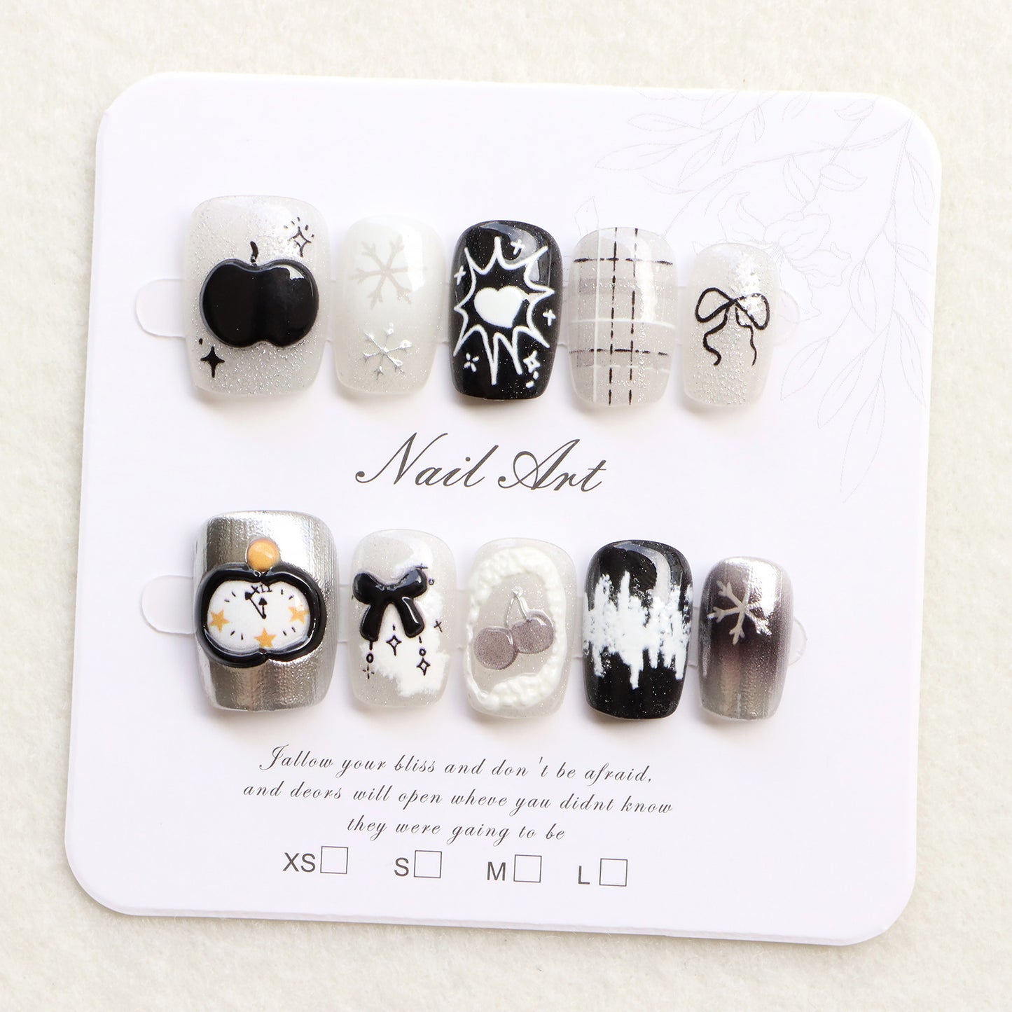 Artistic Black and White Press-On Nail Art Acalora