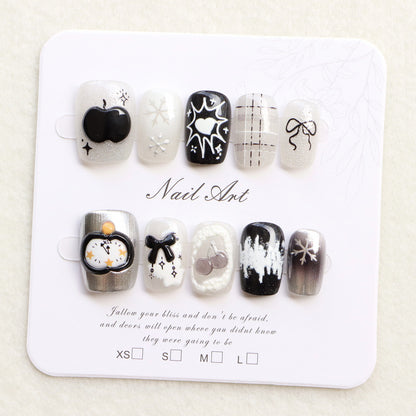 Artistic Black and White Press-On Nail Art Acalora