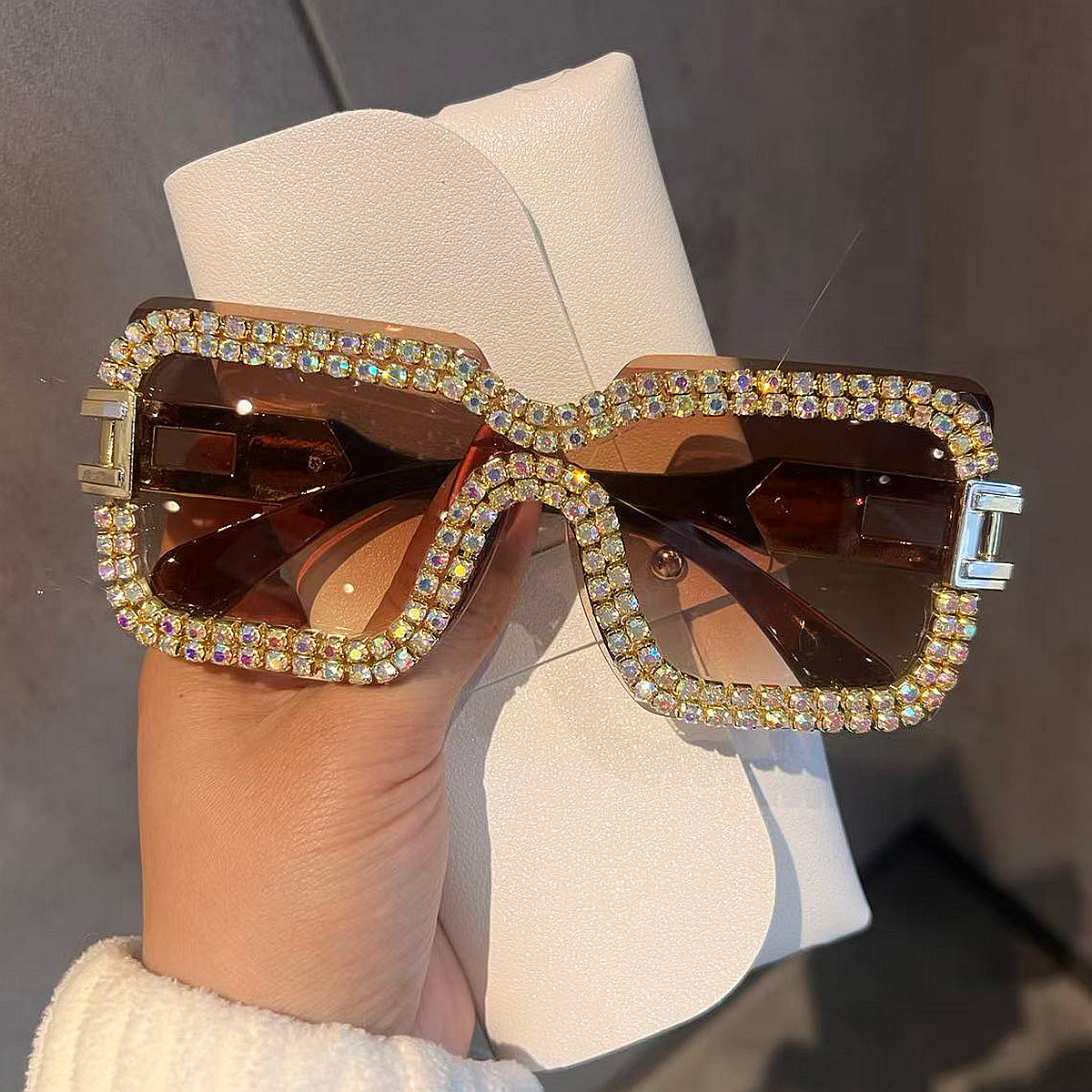 Women's Fashion Oversized Sunglasses with Sparkling Crystal Accents Bowlift