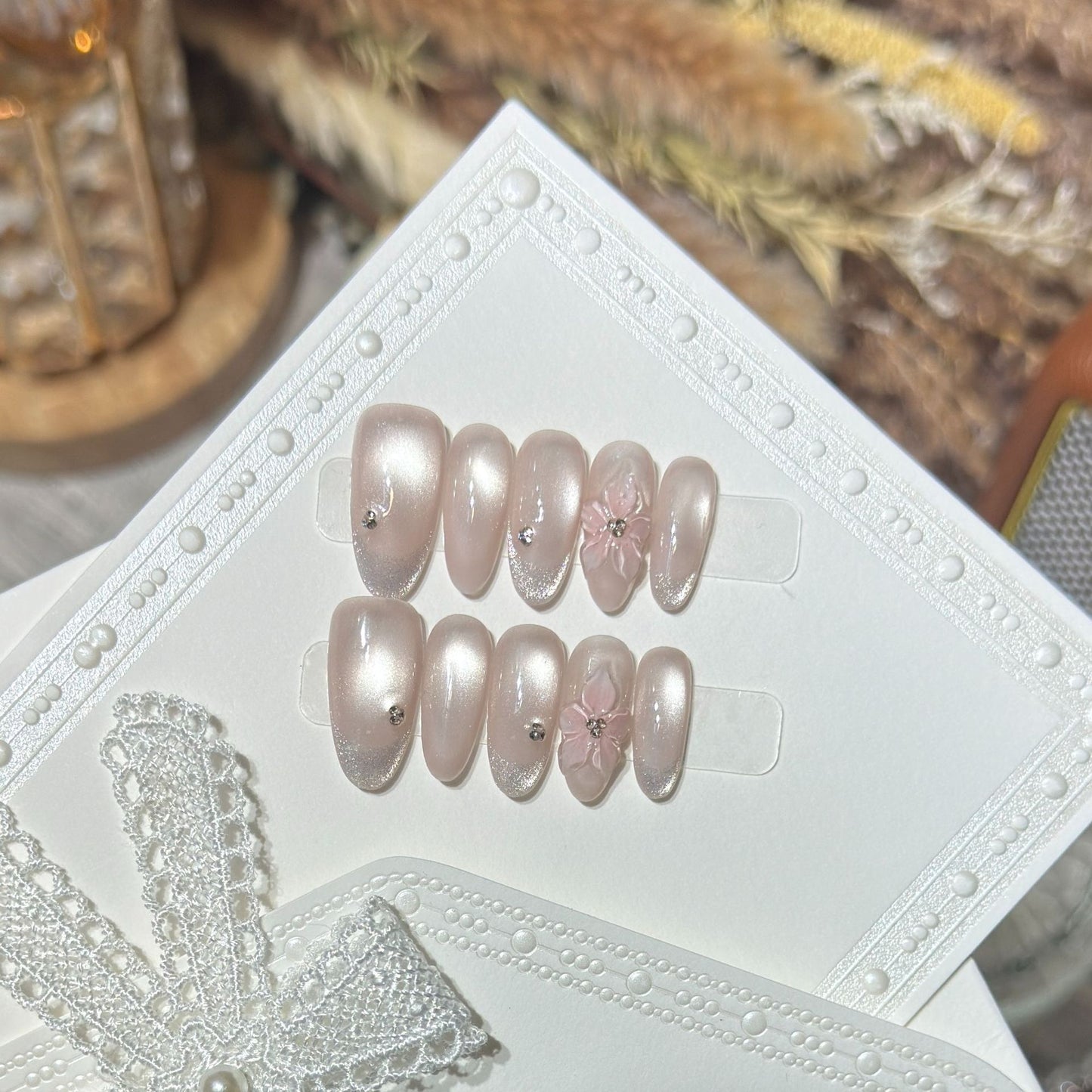 Elegant Floral Accented Press-On Nails Acalora