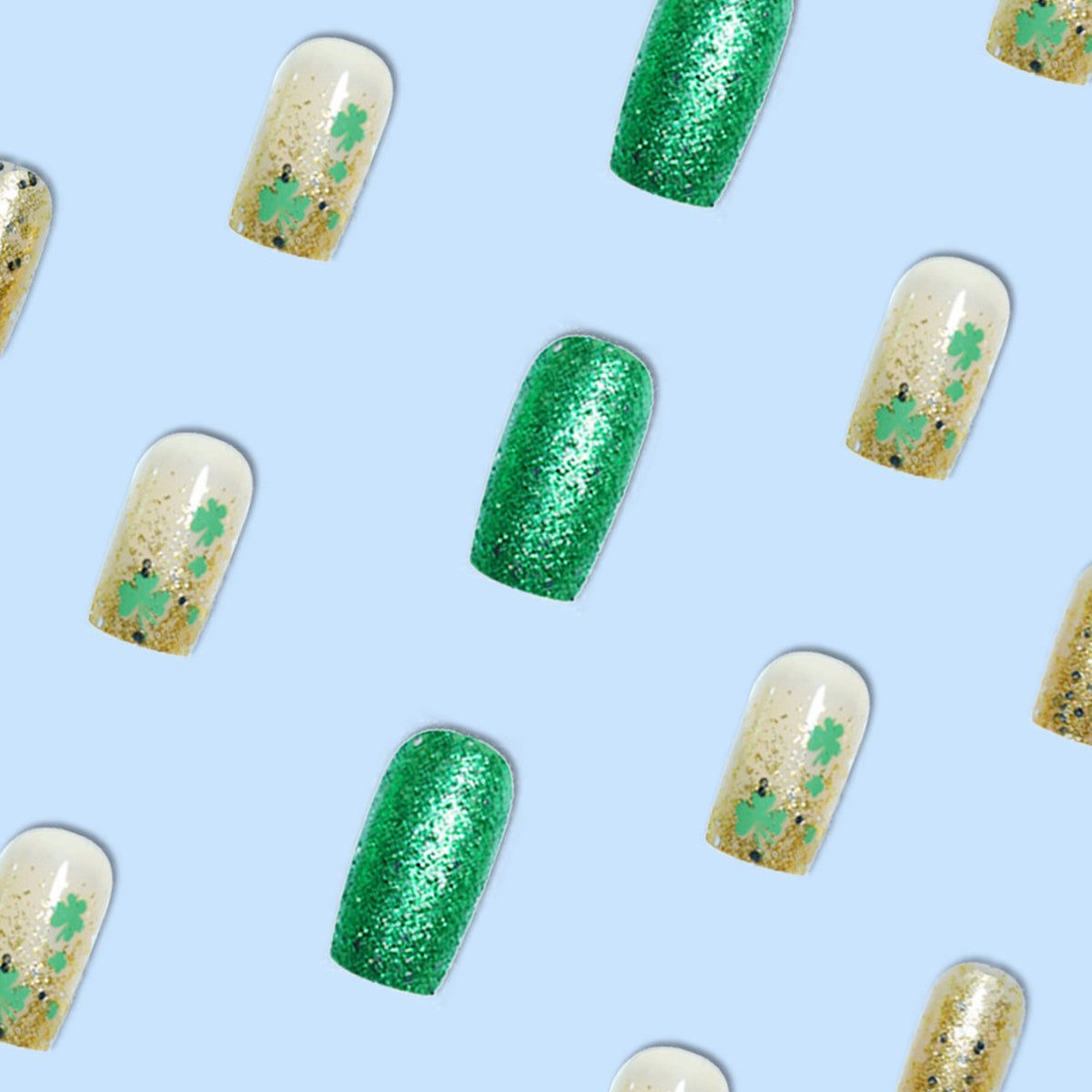 Festive Decorative Press-On Nails with Shamrock Design Acalora