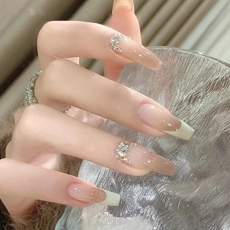 Decorative Press-On Nail Tips with Rhinestone Accent Acalora
