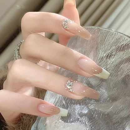 Decorative Press-On Nail Tips with Rhinestone Accent Acalora