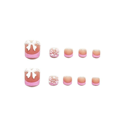 Decorative Press-On Nail Art Set with Floral and Bow Accents Acalora