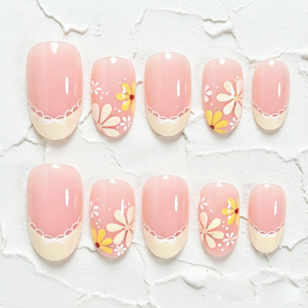 Elegant Floral French Tip Press-On Nails Acalora