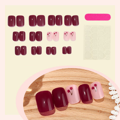 Elegant Press-On Nail Set with Cherry Accent Design Acalora