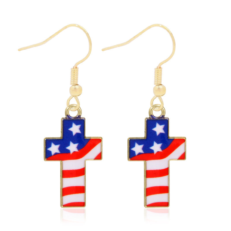Women's lightweight star earrings with enamel flag design and fishhook Kalsten