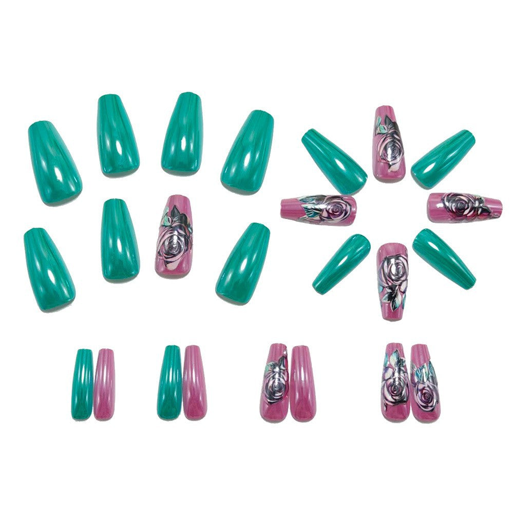 Artificial nails with rose design and high-gloss finish Acalora