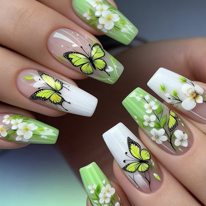 Artistic Butterfly and Floral Press-On Nail Set Acalora
