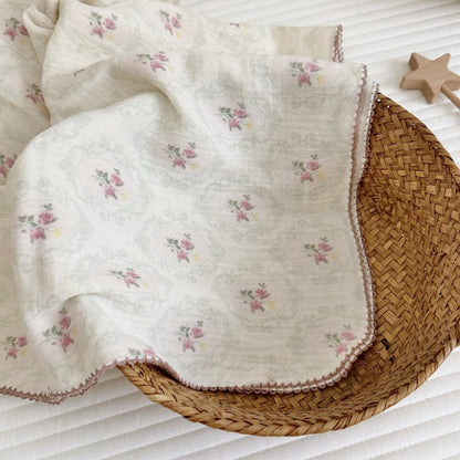 Women's Cozy Cotton Blanket with Floral Design Skanto