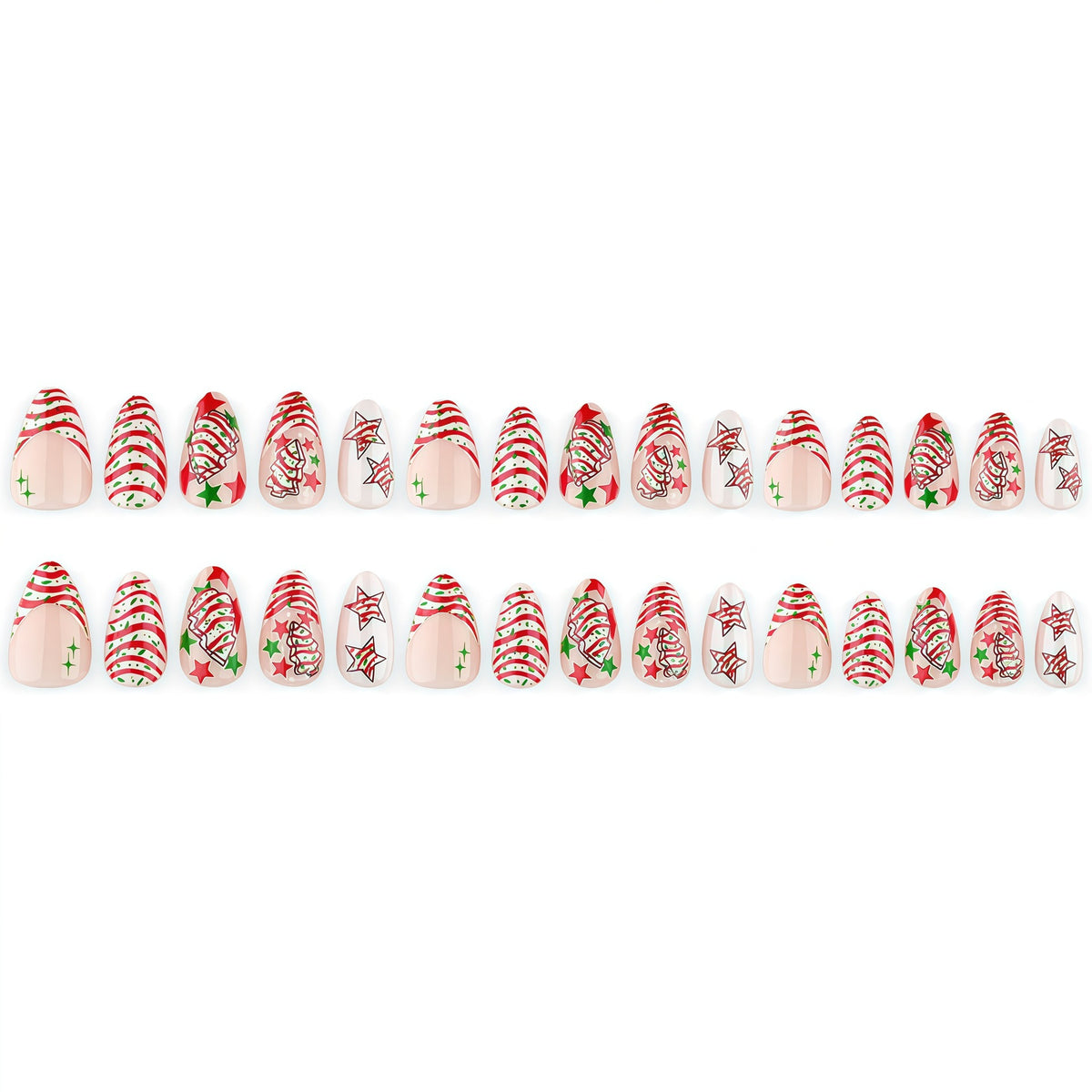 Artificial nails in festive Christmas design with colorful accents Acalora