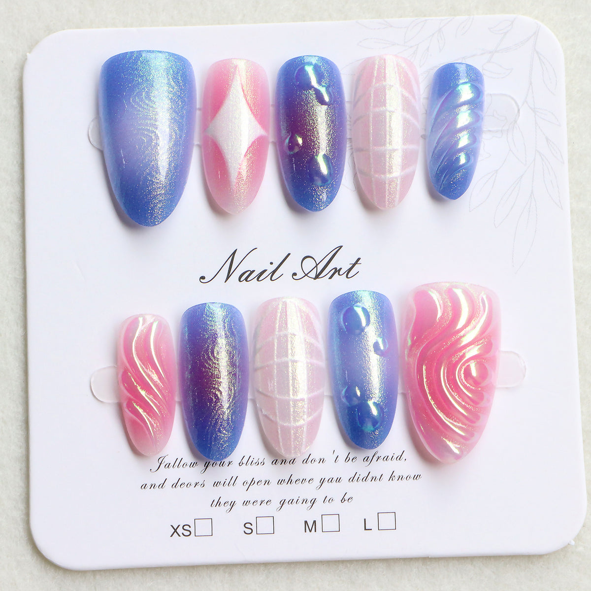 Decorative Press-On Nail Art Set with Iridescent and Abstract Designs Acalora