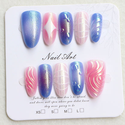 Decorative Press-On Nail Art Set with Iridescent and Abstract Designs Acalora