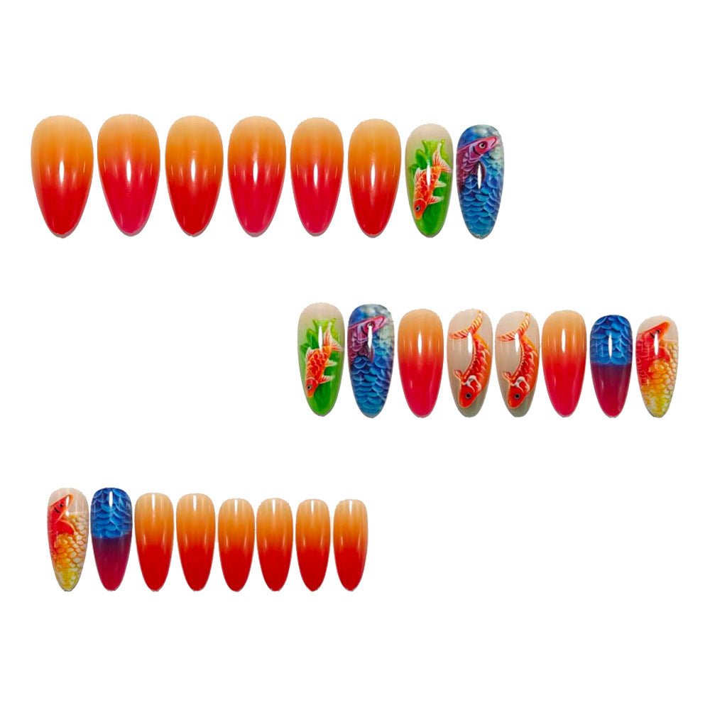 Artificial nail set with vivid fish motifs Acalora