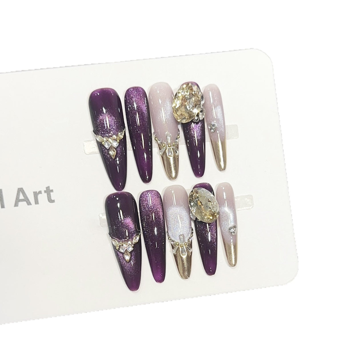 Elegant Stiletto Press-On Nail Set with Decorative Jewel Accents Acalora