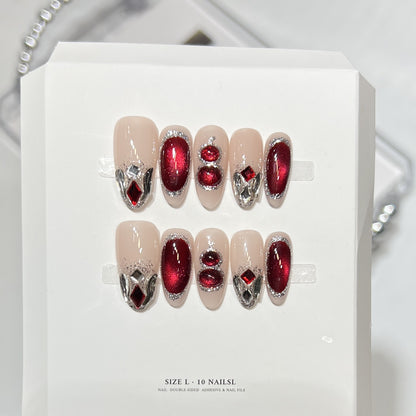 Premium Press-On Nail Art Set with Elegant Heart & Leaf Design Acalora