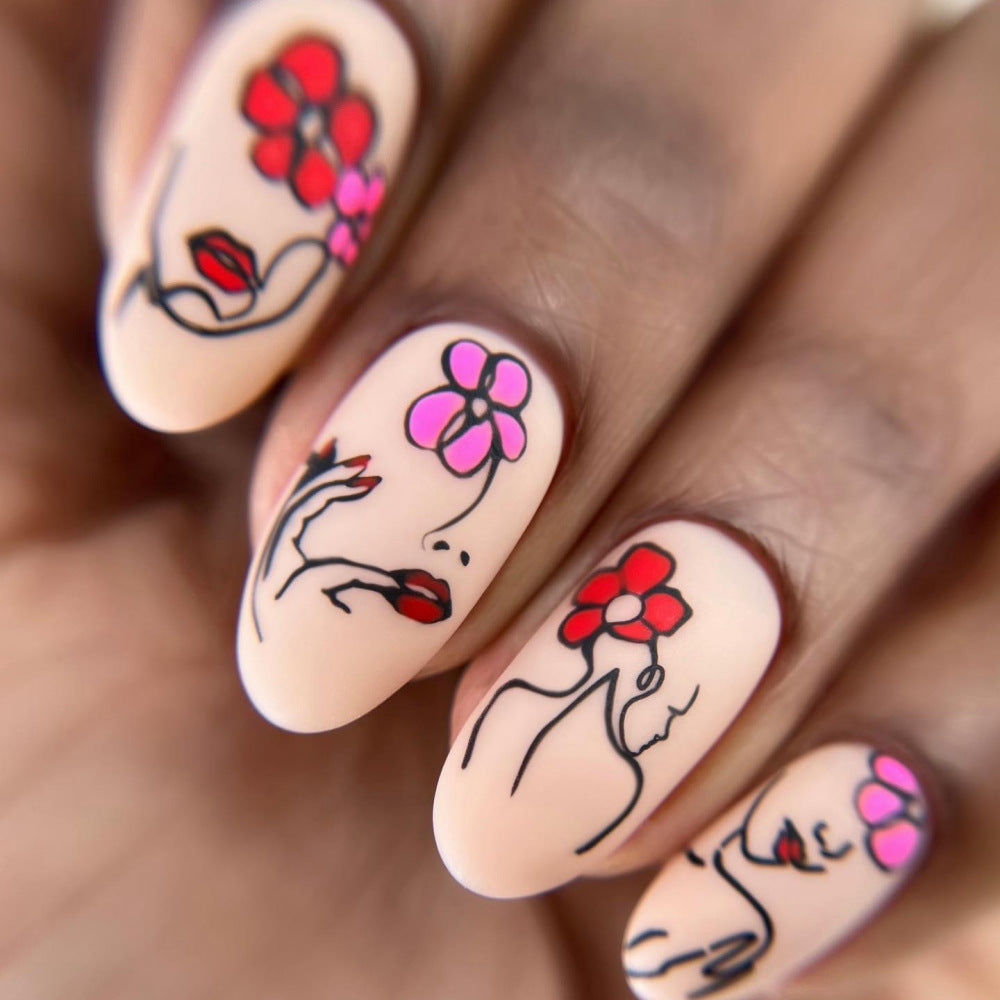 Handmade art nails with floral patterns Acalora