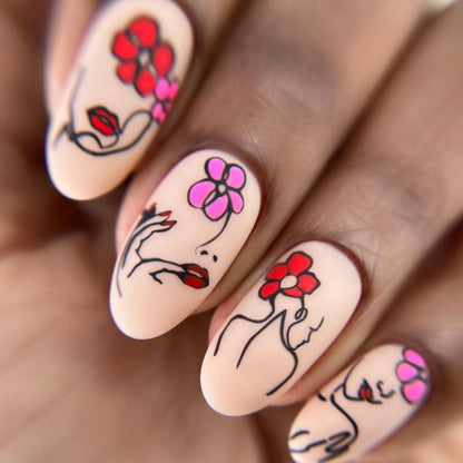 Handmade art nails with floral patterns Acalora