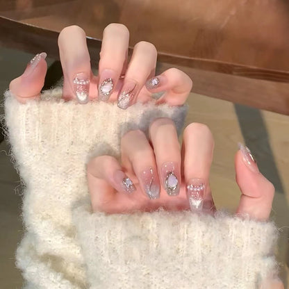 Decorative Press-On Nail Collection with Gemstone Accents Acalora