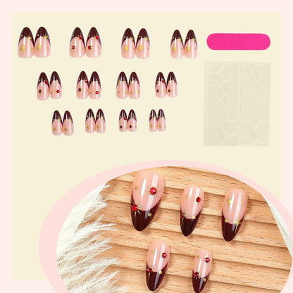 Elegant Pointed Press-On Nail Set with Decorative Accents Acalora
