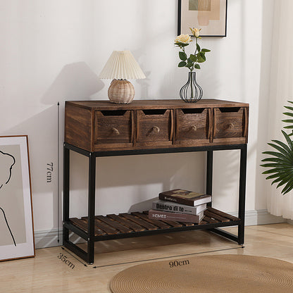 Rustic Wooden Console Table with Storage Acalora