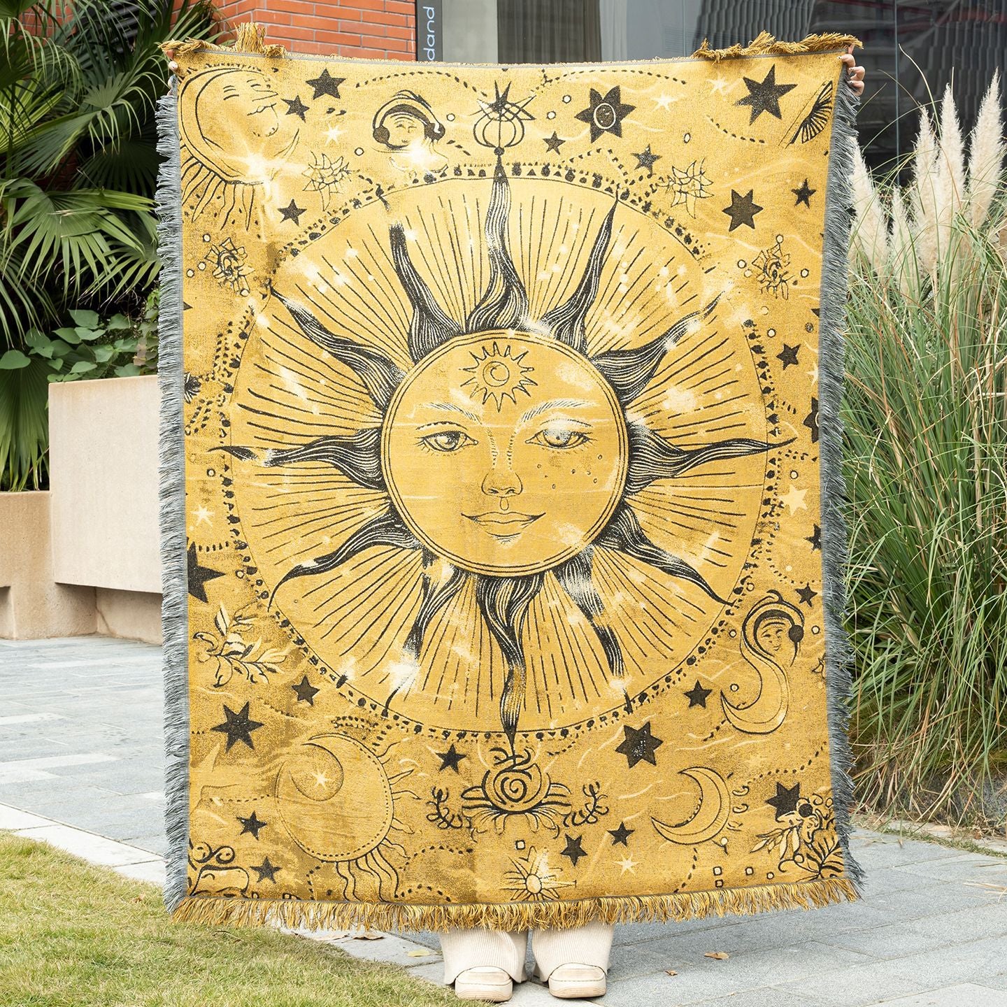 Bohemian Sun-Motif Throw Blanket