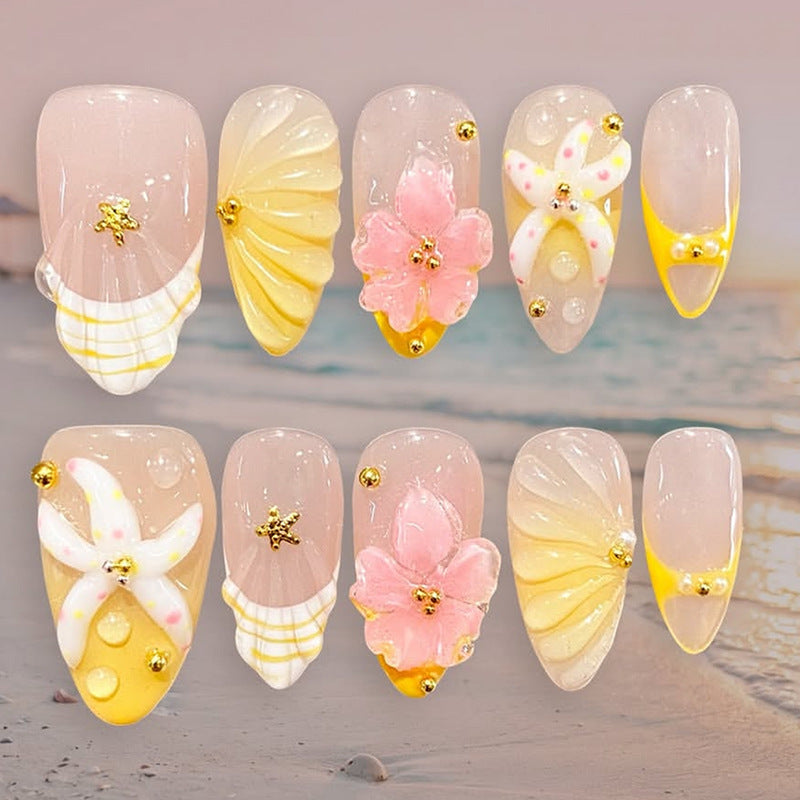 Artistic Press-On Nail Set with Floral and Decorative Designs Acalora