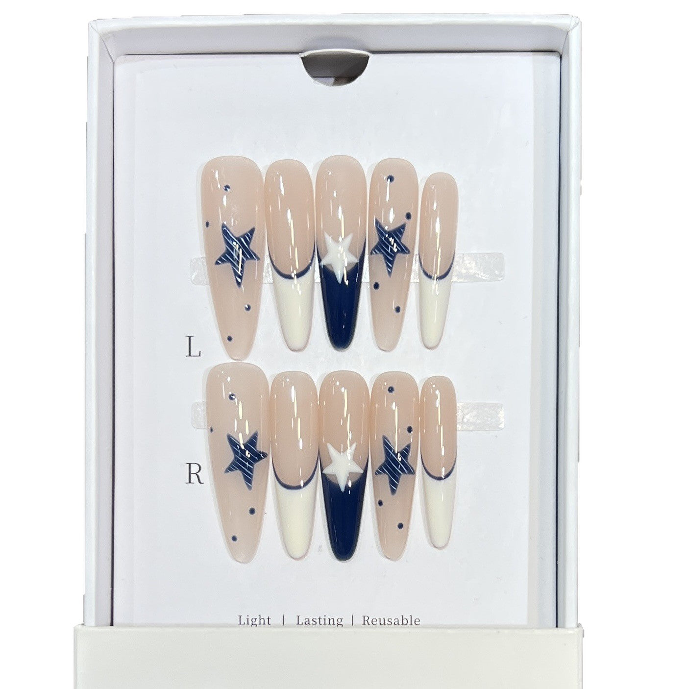 Artistic Stiletto Press-On Nail Set with Celestial Design Acalora