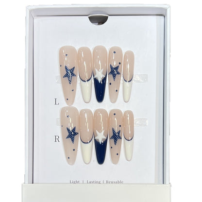 Artistic Stiletto Press-On Nail Set with Celestial Design Acalora
