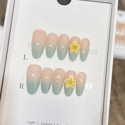 Elegant Ombre Press-On Nail Set with Floral Accents Acalora