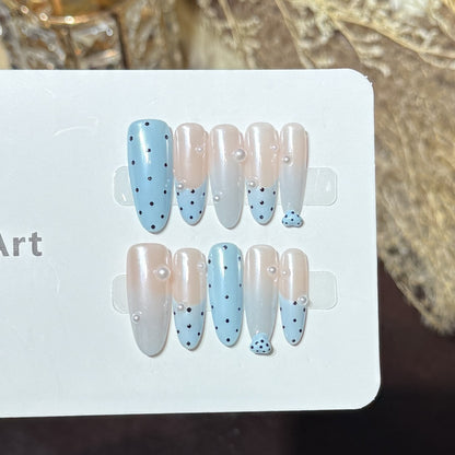 Decorative Press-On Nail Set with Unique Dot Design Acalora