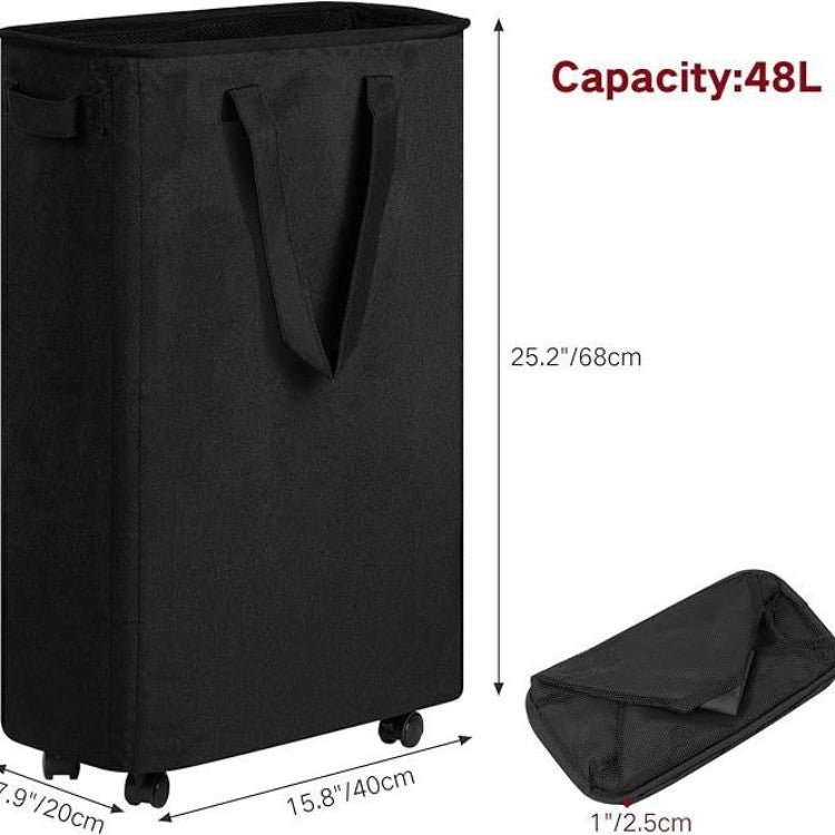 Foldable laundry basket with wheels and practical lid Acalora