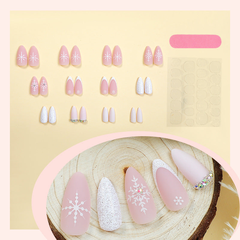 Elegant Press-On Nail Set with Winter Snowflake Designs Acalora
