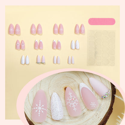 Elegant Press-On Nail Set with Winter Snowflake Designs Acalora