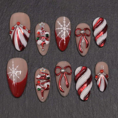Artificial nail set with festive Christmas motifs and elegant decorations Acalora