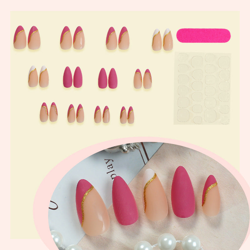 Stylish Press-On Nail Art Set with Elegant Gold Accents Acalora