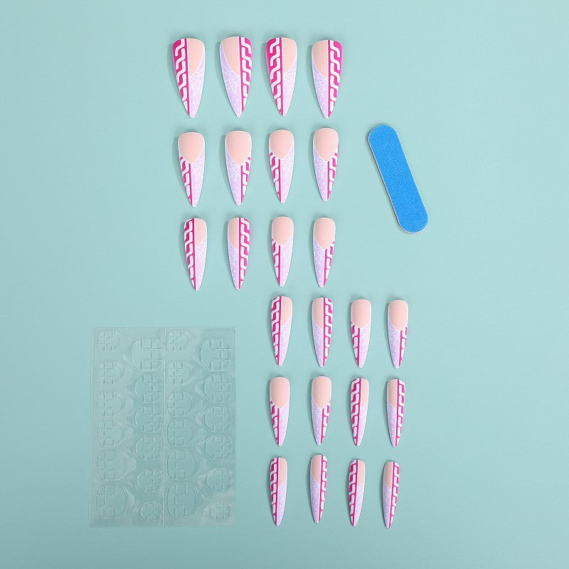 Creative Stiletto Art Nails with Geometric Patterns Acalora