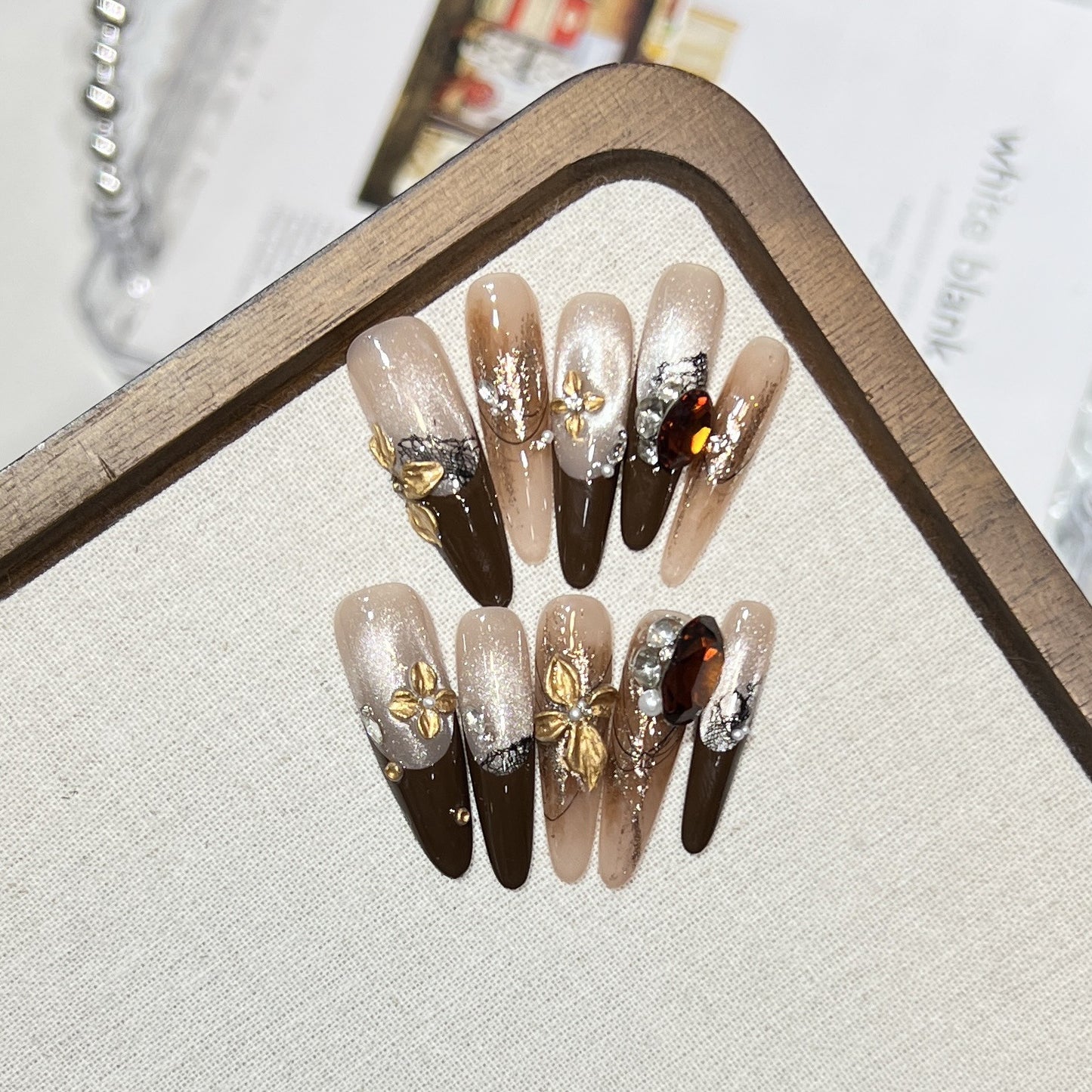 Elegant Stiletto Press-On Nail Set with Glamorous Embellishments Acalora