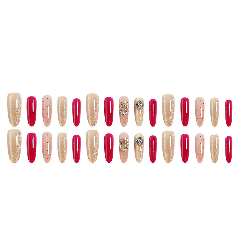 Artificial nail set with sparkling crystal accents and elegant color gradients Acalora