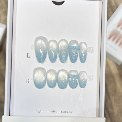 Sparkling Press-On Nail Art Set with Bow Accents Acalora