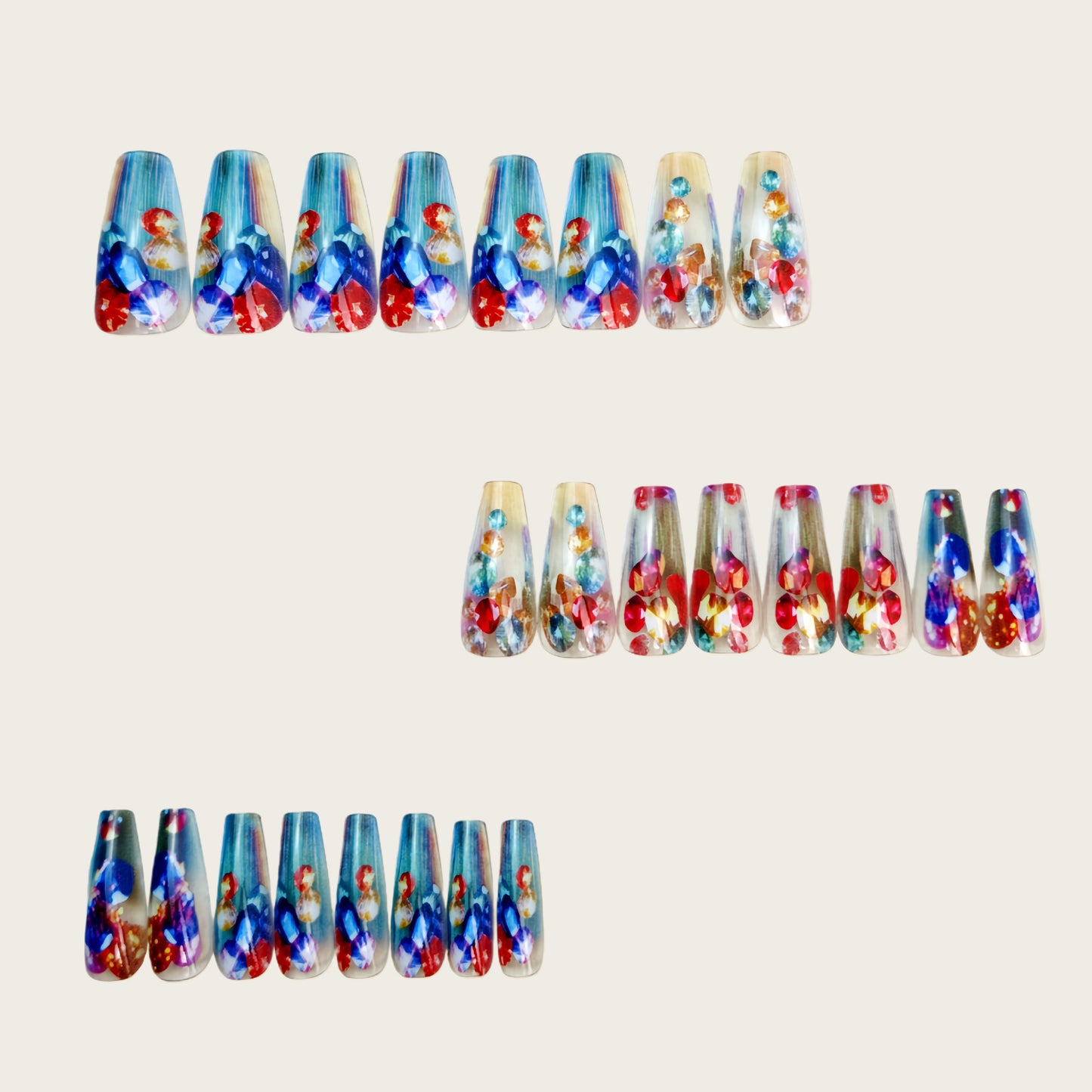 Artificial nails with faceted glitter design Acalora