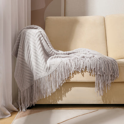 Unisex Textured Fringe Throw Blanket