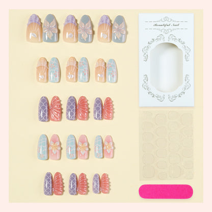 Decorative Press-On Nail Set with Floral and Gem Accents Acalora