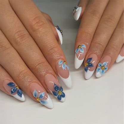 Press-On Nail Set with Floral Embellishments Acalora