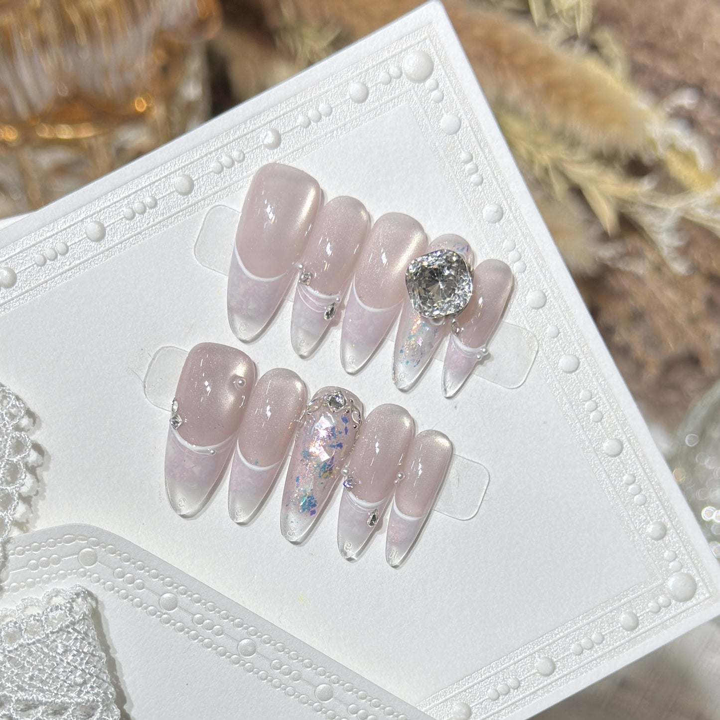 Glamorous Stiletto Press-On Nail Set with Crystal Embellishments Acalora