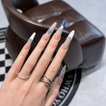 Artistic Stiletto Press-On Nail Set with Celestial Design Acalora